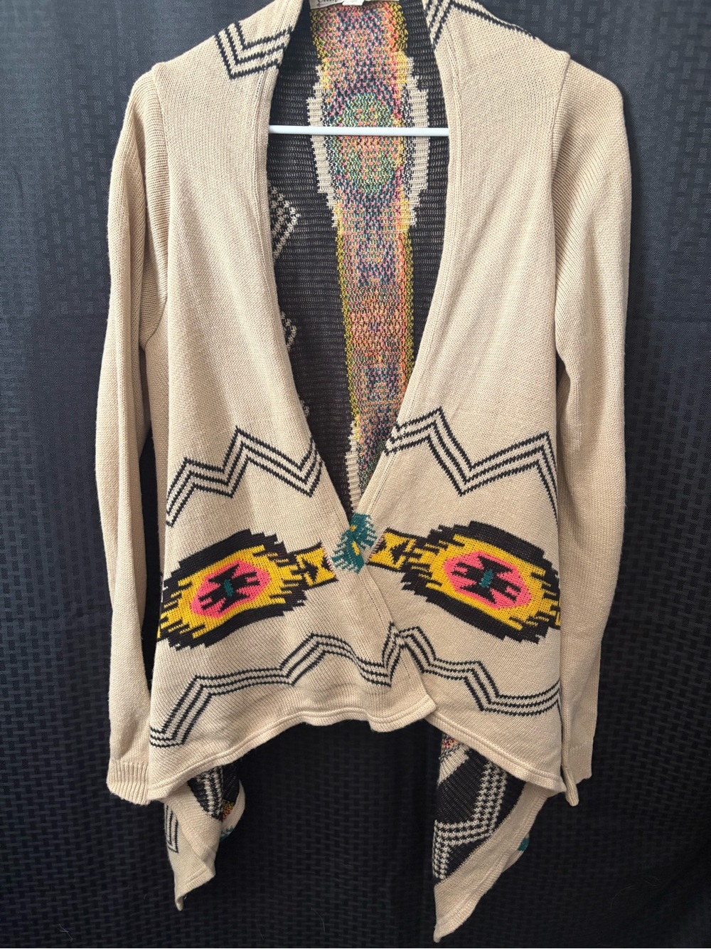Beige Southwestern-Pattern Open-Front Women's Cardigan